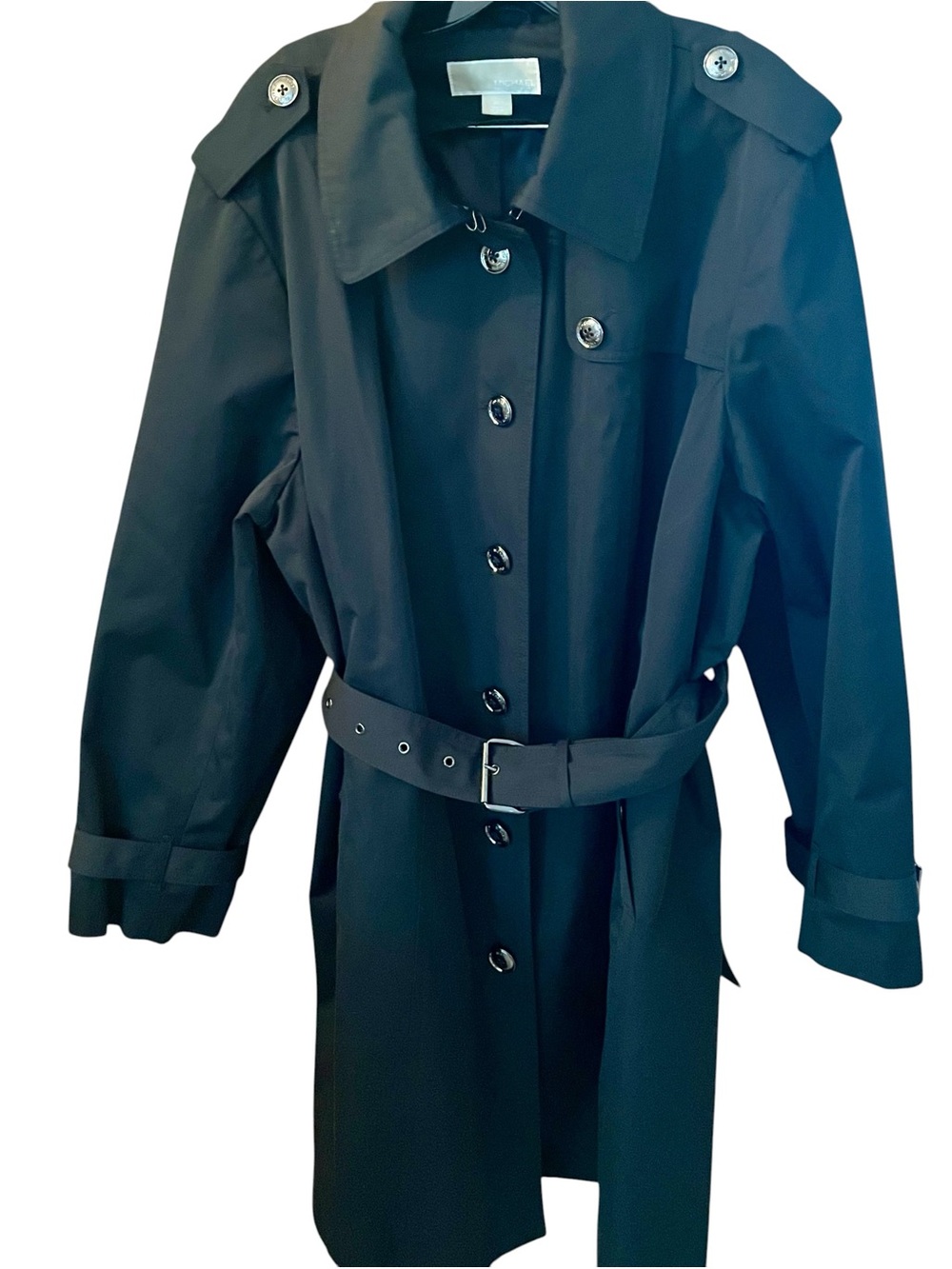 Women’s Classic Black Trench Coat with Belt by Michael Kors. Plus size 24W
